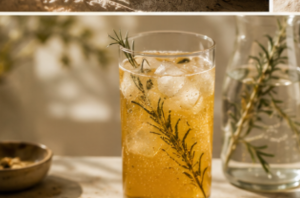 An iced herbal tonic in soft morning light