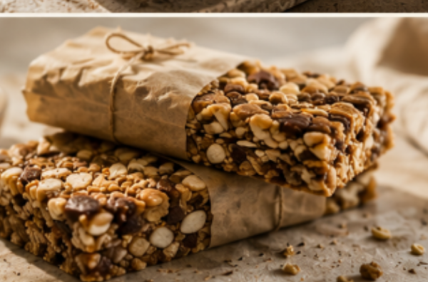 Handmade nut-and-seed snack bars wrapped in parchment