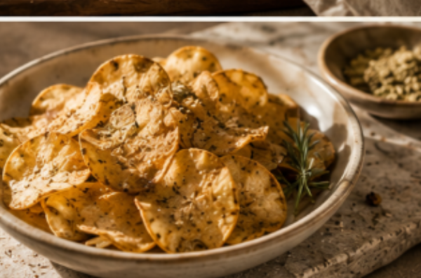 A bowl of warm-spiced crisps in daylight